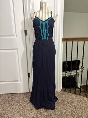 GAP Navy Maxi Dress with Teal Embroidery